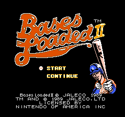 Bases Loaded 2 Second Season title screen for NES